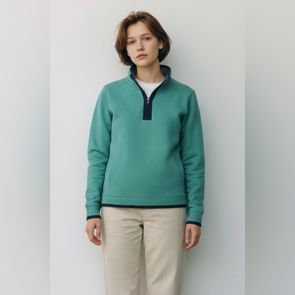 NWOT - Fat Face, The Iconic Airlie, Blue Green Quarter Zip Pullover,  Size 14 - Picture 2 of 8
